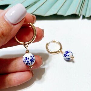 Pearl drop hoop earrings S13